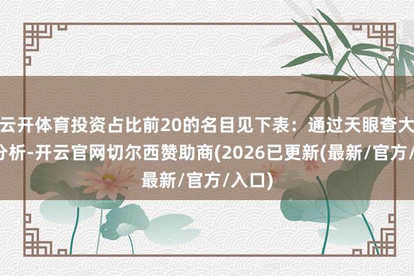 云开体育投资占比前20的名目见下表：通过天眼查大数据分析-开云官网切尔西赞助商(2026已更新(最新/官方/入口)